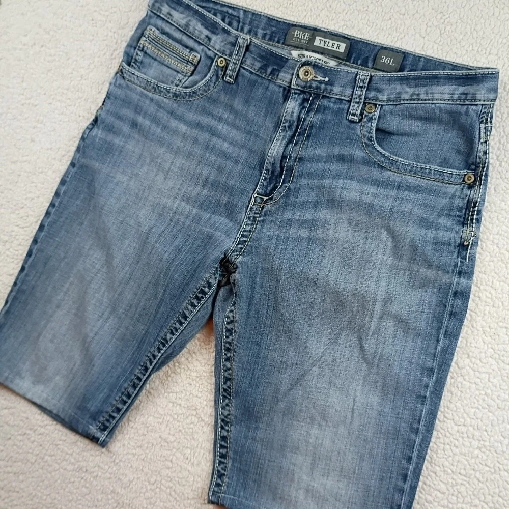 BKE Tyler Denim Shorts Mens 36 Blue Straight Leg Cut Off Hemmed Casual